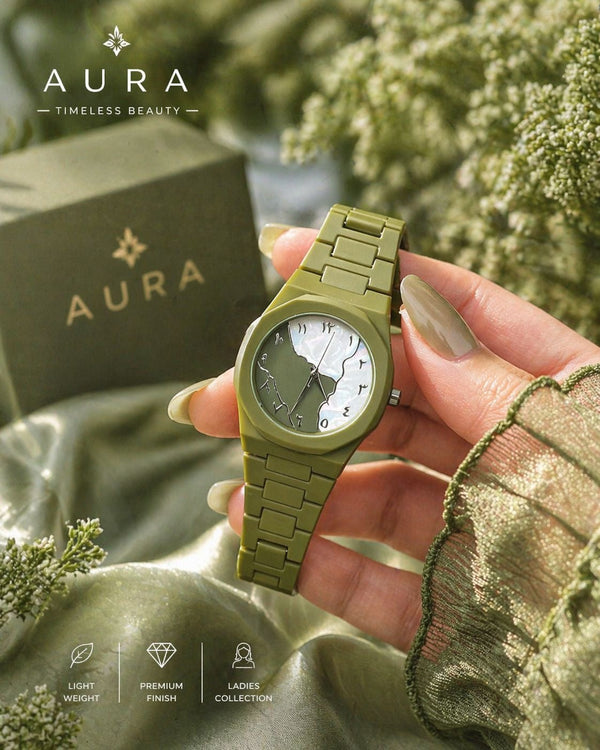 Green Aura Double Color Ladies Watch Arabic Number Watch